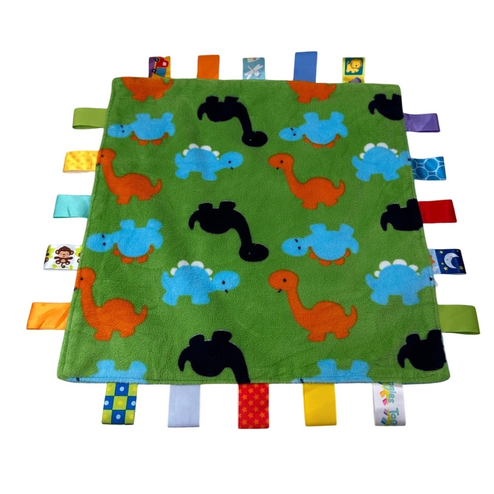 Taggies Dinosaur Baby Security Blanket Lovey Green Blue Plush 12x12 Kids 2015